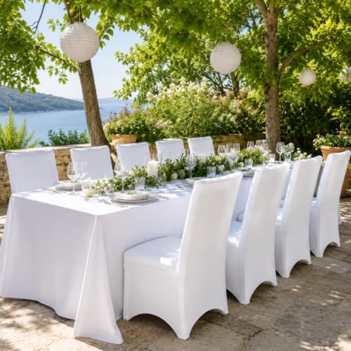 White Stretch Chair Covers 50 Pack - Reusable Wrinkle-Resistant Slipcovers for Wedding & Events - TUOTPE
