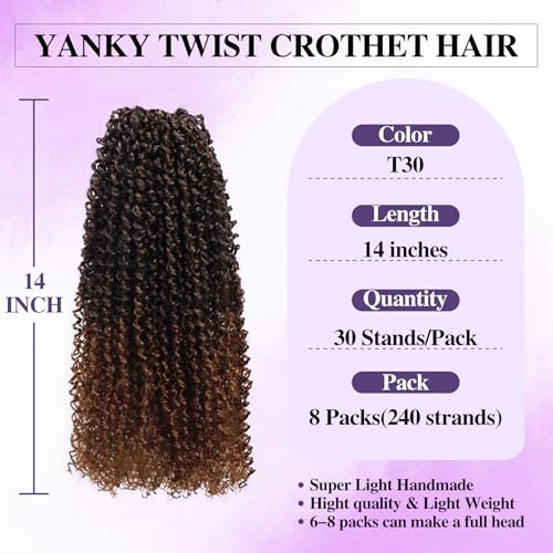 Pre-Looped Boho Faux Locs Crochet Hair T30 14 Inch - Pack of 8 for Black Women