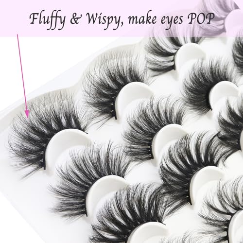 DAODER False Eyelashes 25MM Mink Lashes Dramatic Look Fluff Long Fake Eyelashes Wispy 25mm False Lashes Strip 10 Variety Pairs Mixed for Halloween Bold Makeup