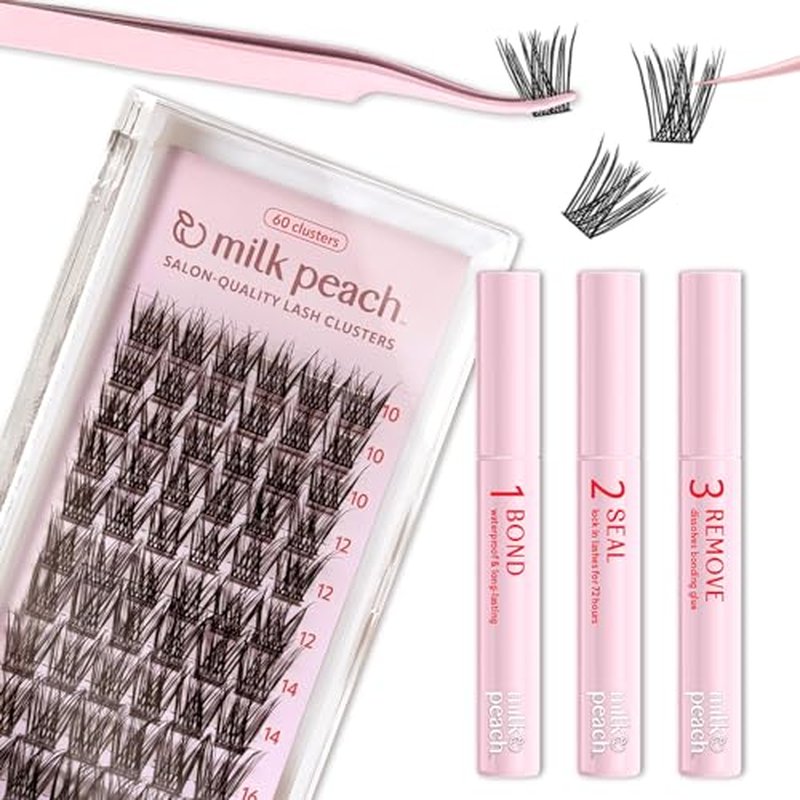 Lash Cluster At-Home Lash Extensions Kit / 10-16mm C-Curl Natural Glam / 60 Clusters/Bond & Seal Glue/milk peach¢â / Individual Cluster Lashes Soft Fluffy/DIY Salon-Quality Kit