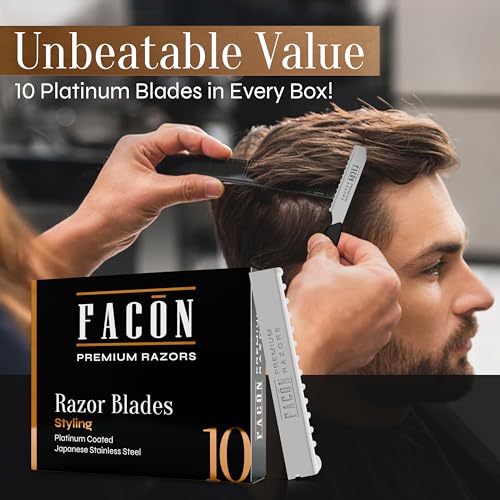 Fac?n Professional Hair Styling Razor Replacement Blades, Faether Razor Blades for Thinning Texturizing Layering Cutting Hair, Premium Platinum Japanese Stainless Steel for Salon Hairstyling- 10 Count
