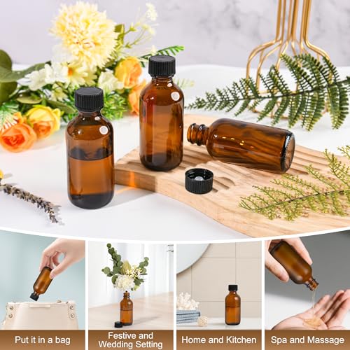 2oz Amber UV Glass Bottles with Lids - Leakproof Travel Containers 24 Pack