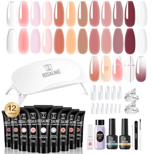 ROSALIND Pink Poly Nail Gel Kit 12 Colors with UV Lamp & Nail Tools - Variation of THIS listing 12 Colors Nude Poly Kit 02