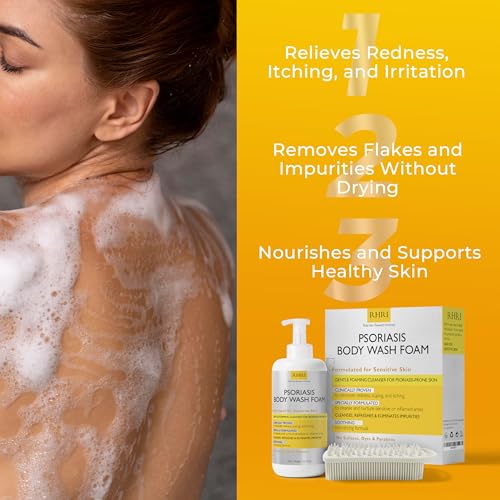 Psoriasis Body Wash with Scrubber - Gentle Foaming Cleanser for Sensitive Skin