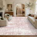 Pink 8x10 Modern Abstract Washable Area Rug - 0.31" Low-Pile, Non-Slip Backing, for Living Room