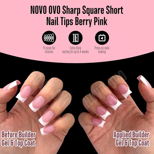 Short Sharp Square White French Tip Nail Tips - Berry Pink Variation, 240 pcs