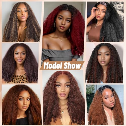 MAHKOTAKU Afro Curly V Part Wig 24 Inch Dark Roots Reddish Brown for Black Women