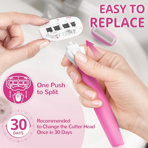 Razors for Women Include 2 Non-Slip Handles and 14 Blade Refills with a Shower Holder, 5 Premium Blades Women's Razors for Shaving with 360¡Æ Lubrication Reduces Irritation, Pink