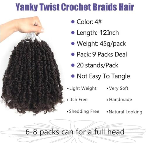 Yank Twists Crochet Hair Extensions 12 Inch 9 Pack Bohemian Passion Style