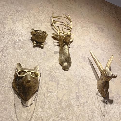 GUASDIE 5PCS Animal Heads Wall Decor Set, Gold Faux Deer & Rabbit Sculptures