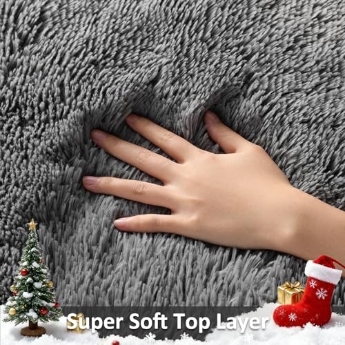 Large Grey 9x12 Shag Area Rug for Living Room & Bedroom - Soft Non-Slip Nursery Carpet