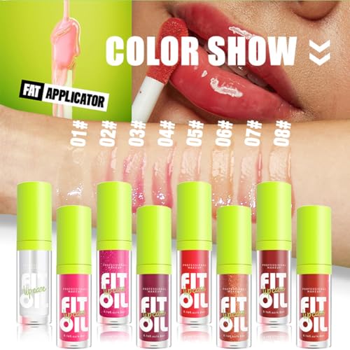 8 Colors Hydrating Lip Oil Set, Big Brush Head Moisturizing Lip Glow Oil, Shiny Moisturizing Lip Gloss, Nourishing & Non-Sticky Long Lasting Fresh Transparent Tinted Plumping Lip Oil (SetA+B)
