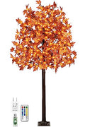 TiYiViRi 7FT 170 LED Lighted Maple Tree Fall Decor with Remote & 8 Modes - Indoor Outdoor Thanksgiving Halloween Party Autumn Tree (Variation: 7ft-170led-1pack)