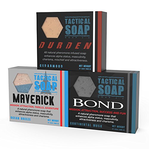 Men's Natural Pheromone-Infused Cedarwood Tactical Soap - 3 Bars, Exfoliating, Made in USA
