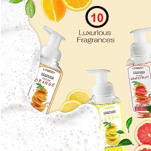 Foaming Hand Soap Pack of 10 - Moisturizing Hand Soap with Aloe Vera and Essential Oils - Alcohol-Free Hand Wash in Citrus Blend, Lemon, Orange, Lime, Grapefruit, Black Cherry Fragrances & More, Scented Hand Wash for Kitchen or Bathroom