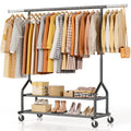 Black Heavy Duty Clothes Rack with 2 Shelves - 556 lbs Capacity, Adjustable Height & Wheels