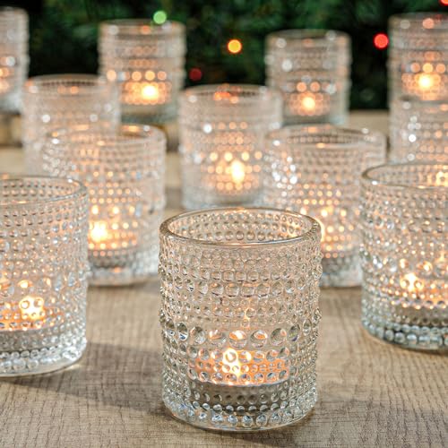 Clear Glass Votive Candle Holders Set of 72 - Tea Light Centerpieces, Elegant Dot Design