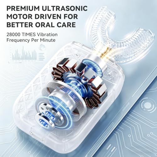 Electric Sonic U-Shaped Toothbrush for Adults with 5 Brush Heads & Storage Cup - White-Cup