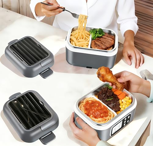 Rhudaky 27000mAh Cordless Heated Lunch Box with Dual 6.3-Cup Containers & XXL Bag - Gray