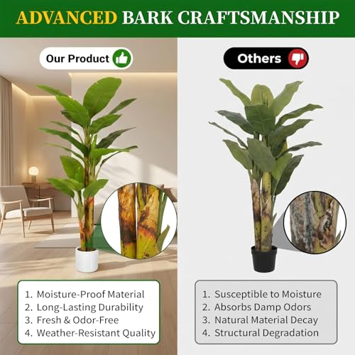 6FT Artificial Banana Tree - Large Faux Tropical Indoor Floor Plant for Home & Office Decor