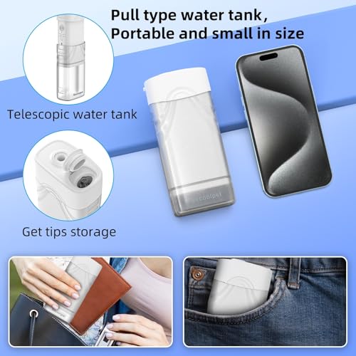 White Portable Cordless Water Flosser with 5 Modes, Travel Size, IPX7 Waterproof, 200ML, Rechargeable