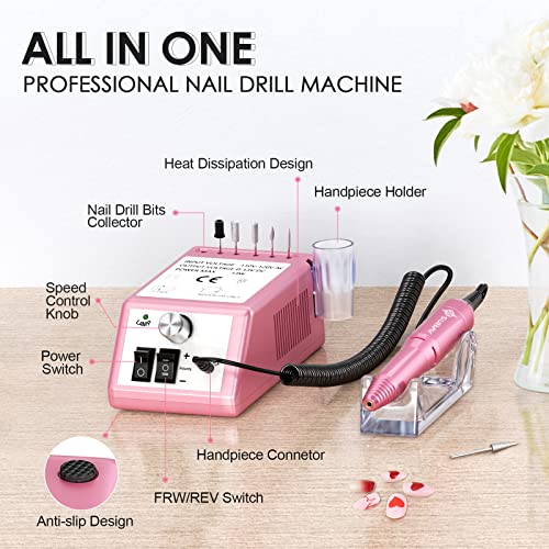 Subay Professional Nail Drill Machine, Electric Nail Drill with Adjustable Speed, PU Leather Nail Arm Rest, Foldable, Aluminum, Model: 7adef094-2201-4699-ac52-15055fad8612