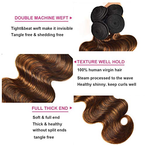 Ombre Brown Highlight Body Wave Human Hair Weave 8 Inch - Brazilian Remy Hair Extension