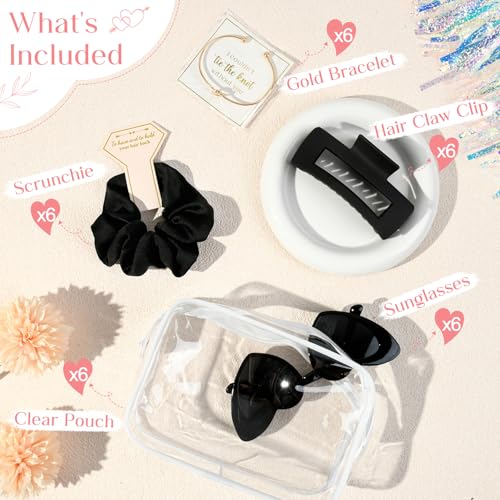 Bridesmaid Proposal Gift Set with Clear Makeup Bag, Scrunchies & Accessories - Black, 6 Sets