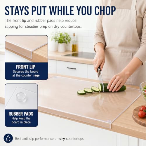 Wesiti Clear Acrylic Cutting Board with Counter Lip - 30 x 20 Inches, Medium