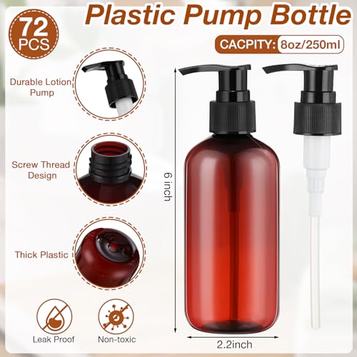 48-Pack 8oz Amber Pump Bottles Dispenser for Liquids & Lotions – Variation of 72