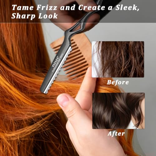 Black Hair Cutting Razor with 10 Replacement Blades – 7.1 Inch Styling Tool