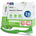 Dental Appliance Cleaner Powder Set with Bristle Brush - 24 Pack - Mint - 6 Month Supply