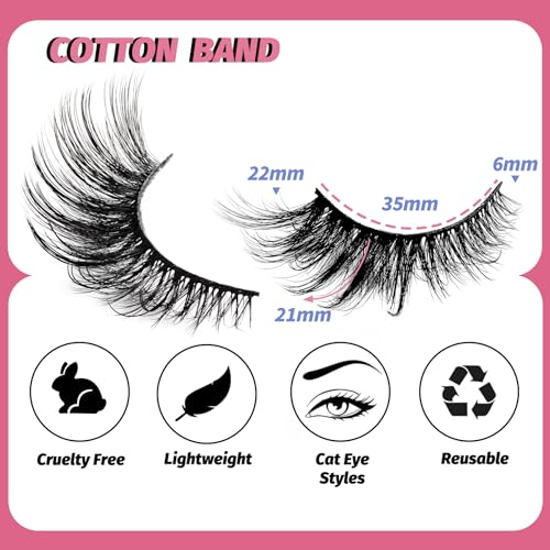 Veleasha Lashes Kit with Glue & Tweezer Cat Eye Lashes that Look Like Extensions Fluffy Faux Mink Lashes Wispy Lashes Natural Look 7 Pairs Fake Eyelashes Pack (Cat Eye)