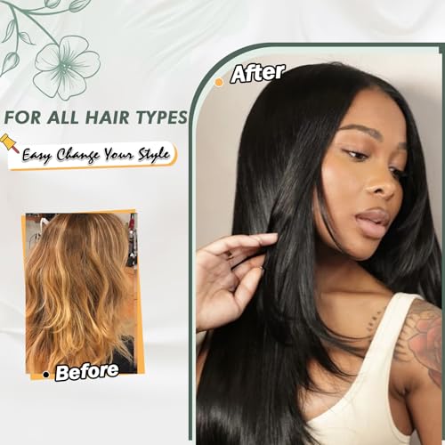 24 Inch Black V Part Wig for Black Women Natural Straight Clip-In Glueless Synthetic Hair