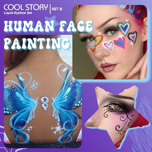 Liquid Eyeliner Waterproof Smudge Proof Colorful Eye Liner 24H Long-Lasting Makeup (SET-B)