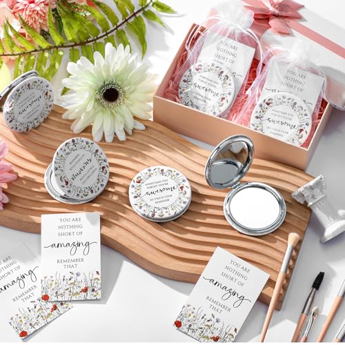 12 Set Inspirational Gifts for Women Bulk Motivational Compact Mirror Makeup Pocket Mirror for Purse Double Sided Folding Mirror Inspirational Gift Cards with Bag for Women