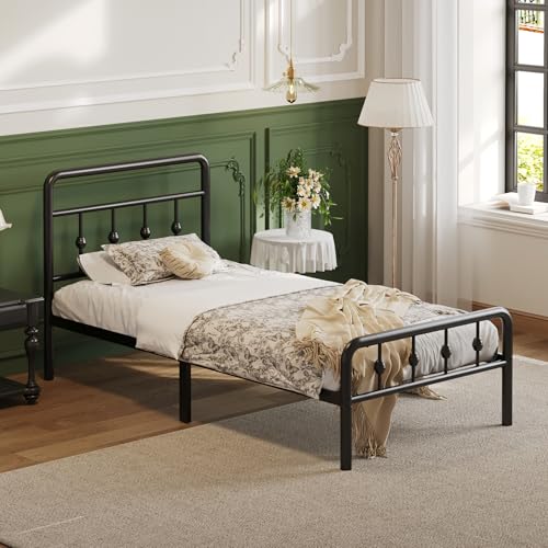 Black Twin Bed Frame with Headboard and Footboard - 12 Inch Platform Bed for Kids & Teens