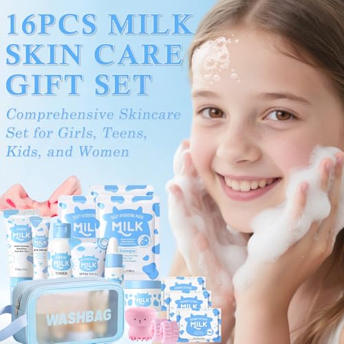 Milk Skin Care Set for Kids & Teens 16–1 Milk Skincare Kit for Girls 10–12