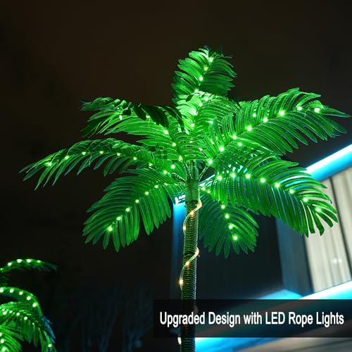 7FT Lighted Artificial Palm Tree with Three Trunks and 260 LEDs - Indoor & Outdoor Tiki Decor - Electric Variation