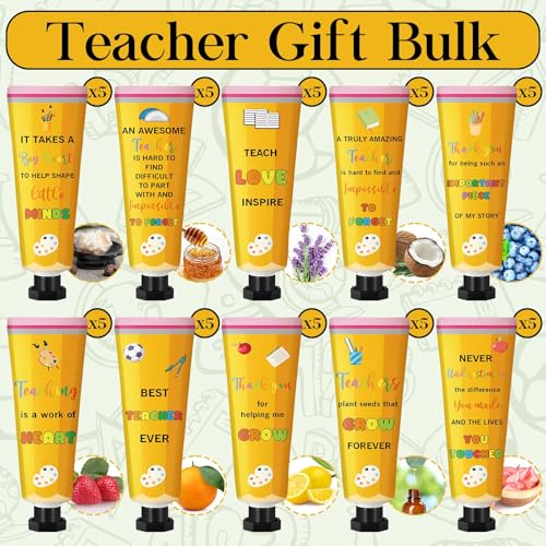 Leelosp 50Pcs Teacher Appreciation Hand Cream Gift Set with 10 Fragrances & Pencil Design