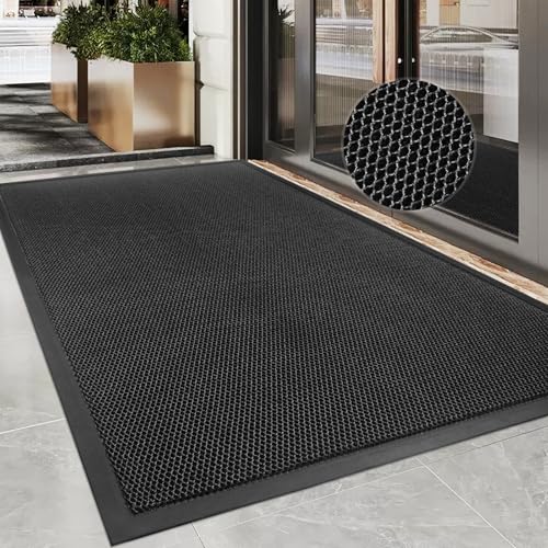 Indoor Outdoor Door Mat 47x70 Heavy Duty with 3D Mesh Technology – Black Grey