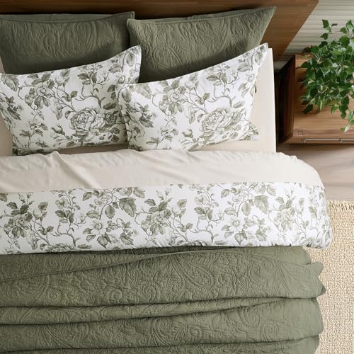 EverGrace Cotton Sateen Duvet Cover Set Queen Olive Green No Comforter - 90"x92"
