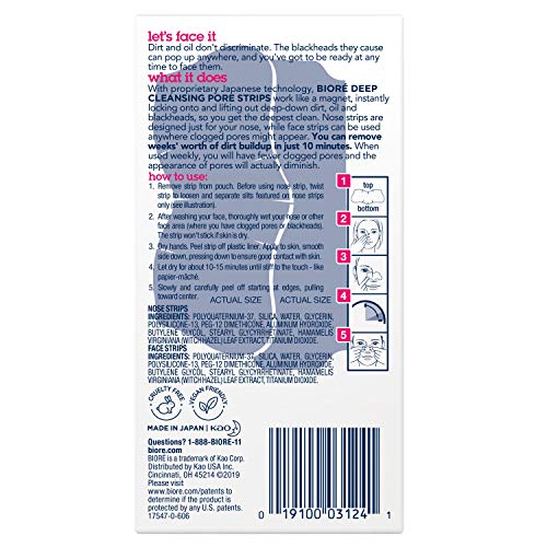 Bioré Charcoal Nose & Face Pore Strips Pack - Deep Cleansing & Blackhead Removal