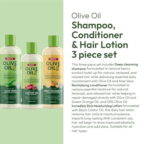 Olive Oil Shampoo & Conditioner Set for Stronger Hair - 3 Piece Hair Care Kit