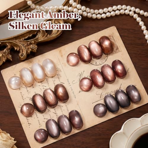 Beetles Brown Cat Eye Gel Nail Polish Set - Gilded Amber Fall Collection, 15ml