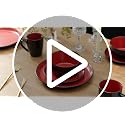 Stoneware Dinnerware Set for 4 - 16 Pieces, Red & Black, Modern Design