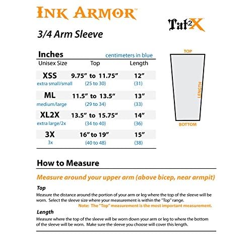 Tat2X Ink Armor Premium 3/4 Arm Tattoo Cover Up Sleeve - No Slip Gripper - U.S. Made - Suntan - ML (single arm/elbow sleeve)