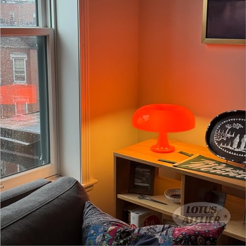 Orange Mushroom Table Lamp for Room Aesthetic - Retro Mid Century Lighting