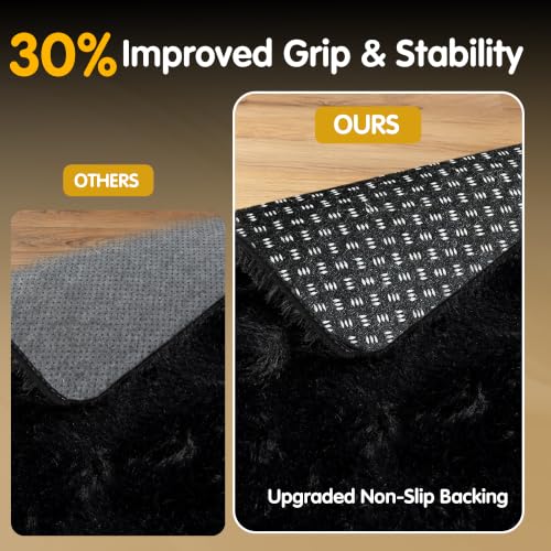 Black 8x10 Area Rug for Living Room - Fluffy Non-Slip Bedroom Carpet