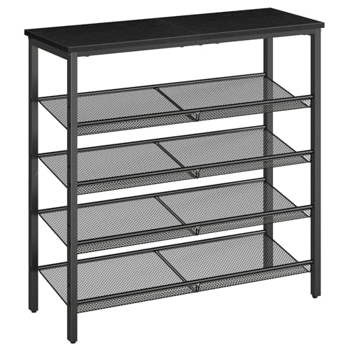 Black 5-Tier Shoe Rack Organizer with Adjustable Mesh Shelves - Entryway Storage